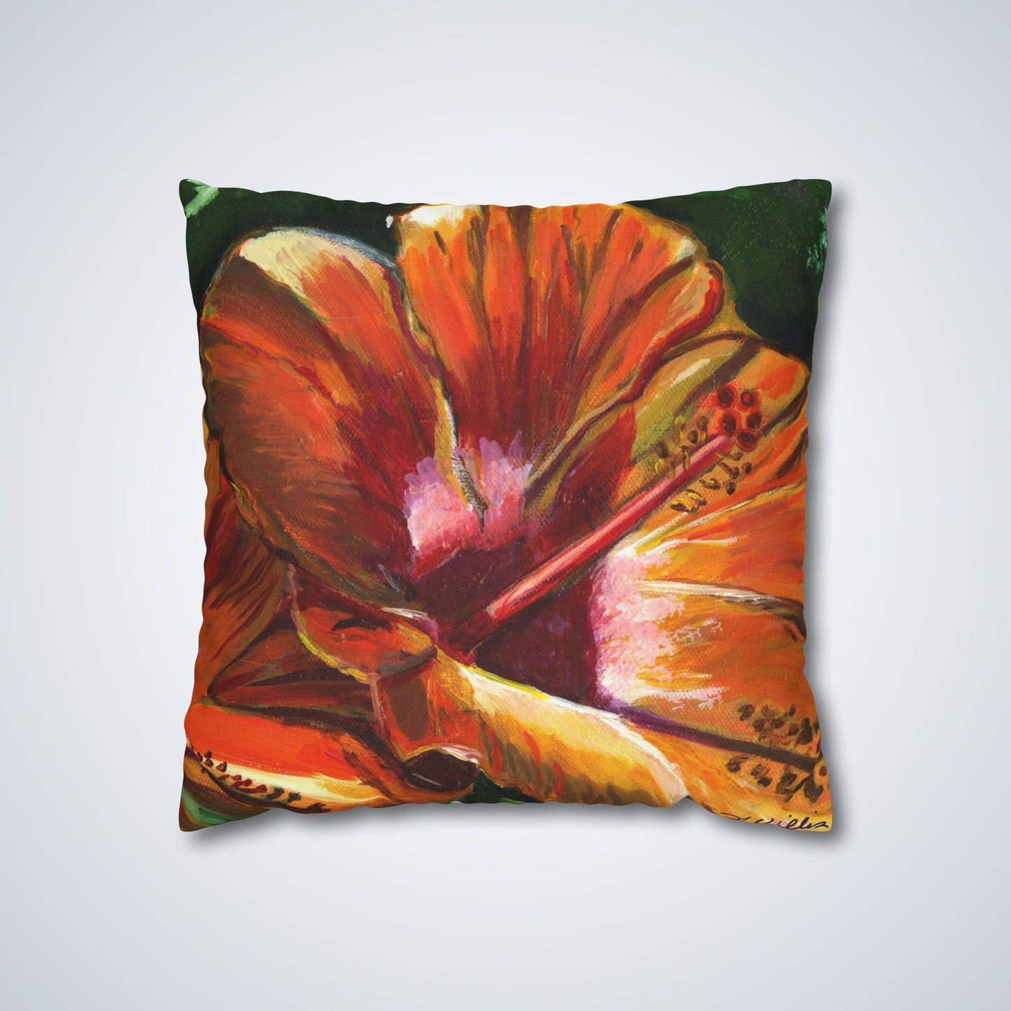 Hibiscus Square Poly Canvas Pillow Cover
