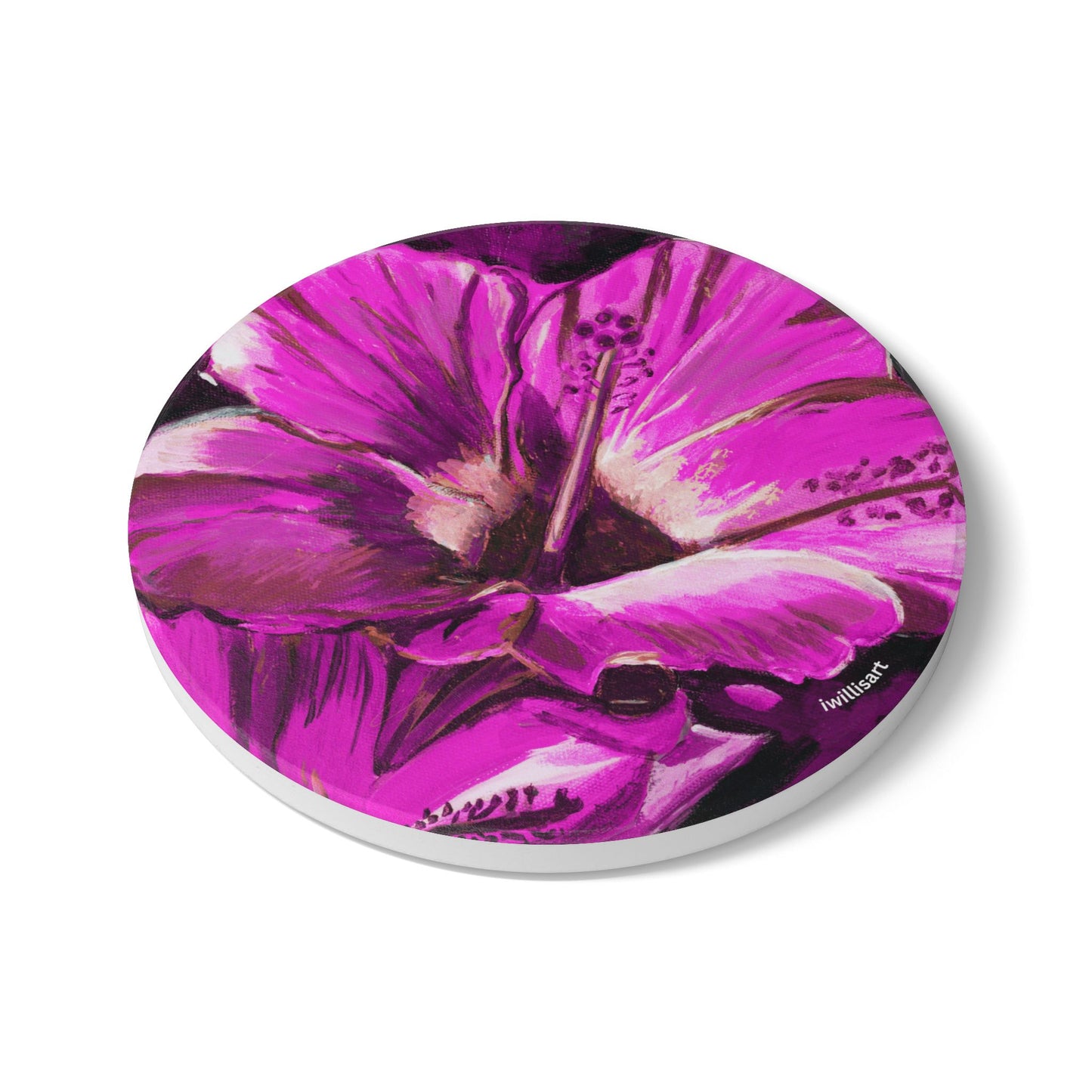 Pink Hibiscus Ceramic Coaster