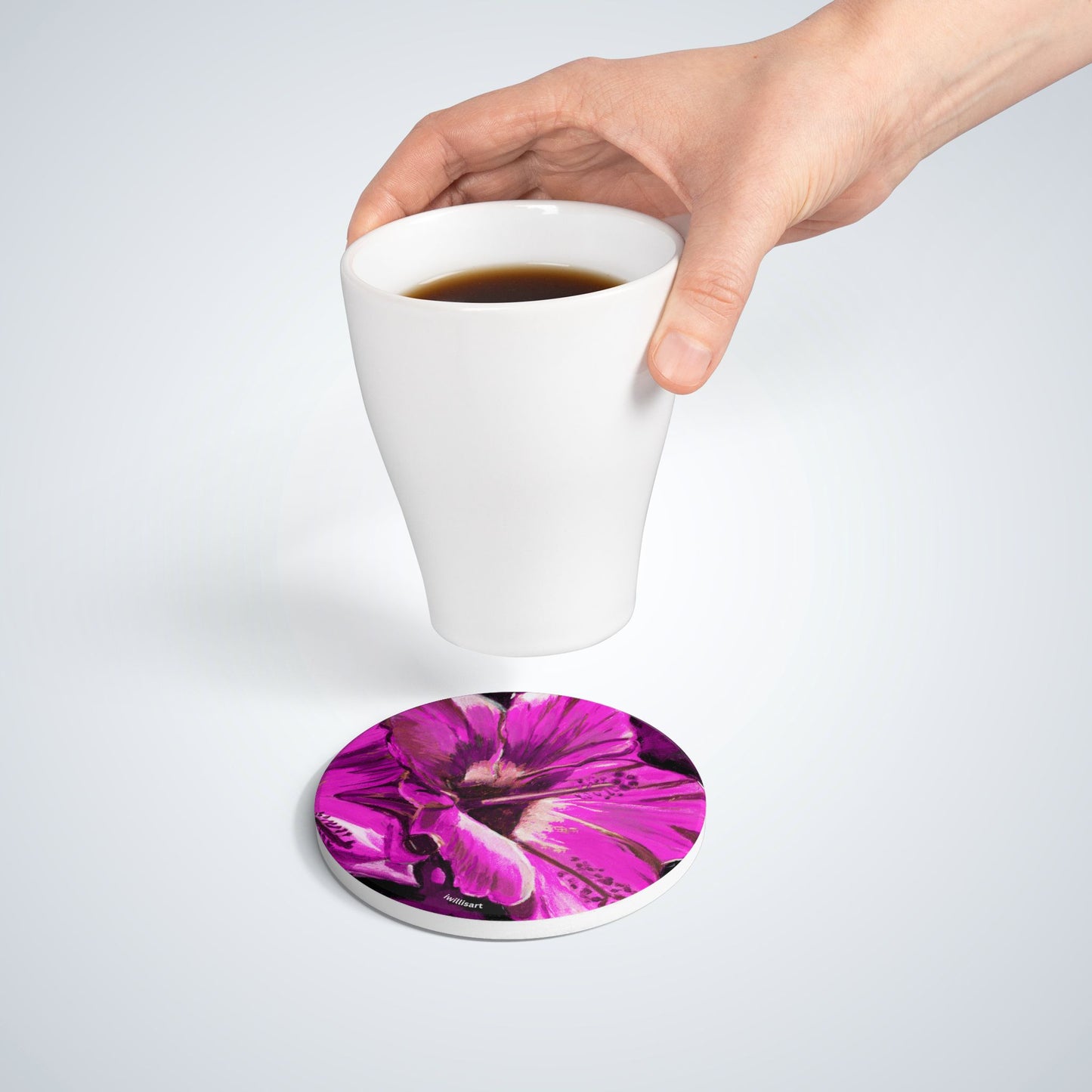 Pink Hibiscus Ceramic Coaster