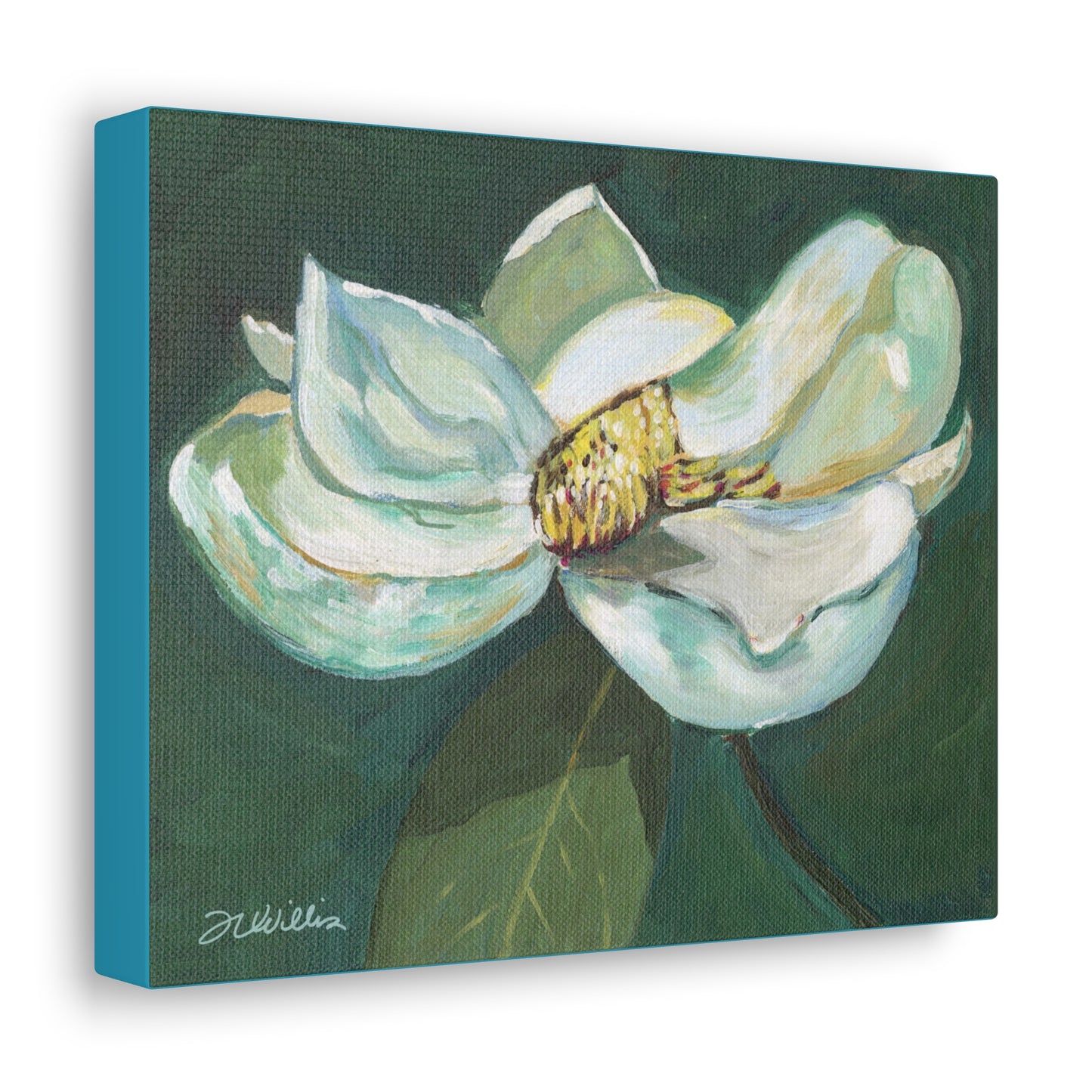 Magnolia Canvas Gallery Wrap with Turquoise Border