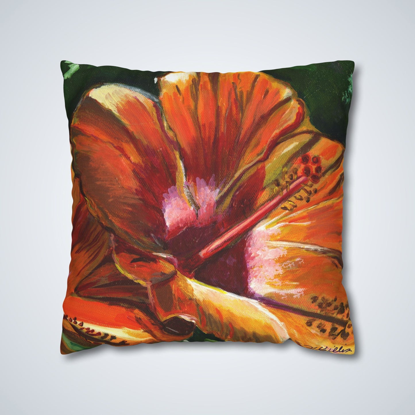Hibiscus Square Poly Canvas Pillow Cover