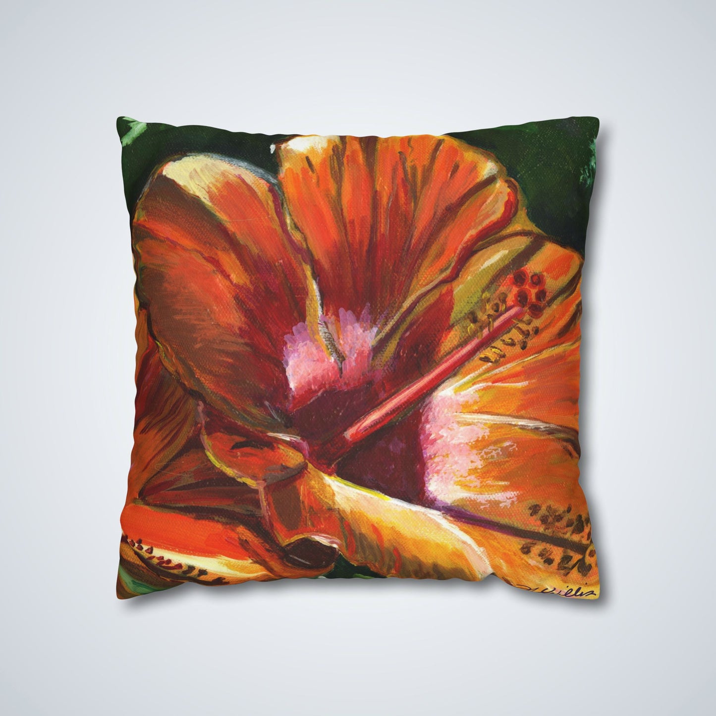 Hibiscus Square Poly Canvas Pillow Cover