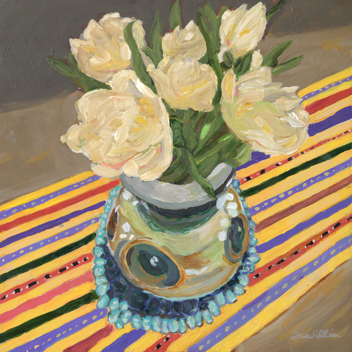 Tulips and Hebron Beads Original Painting